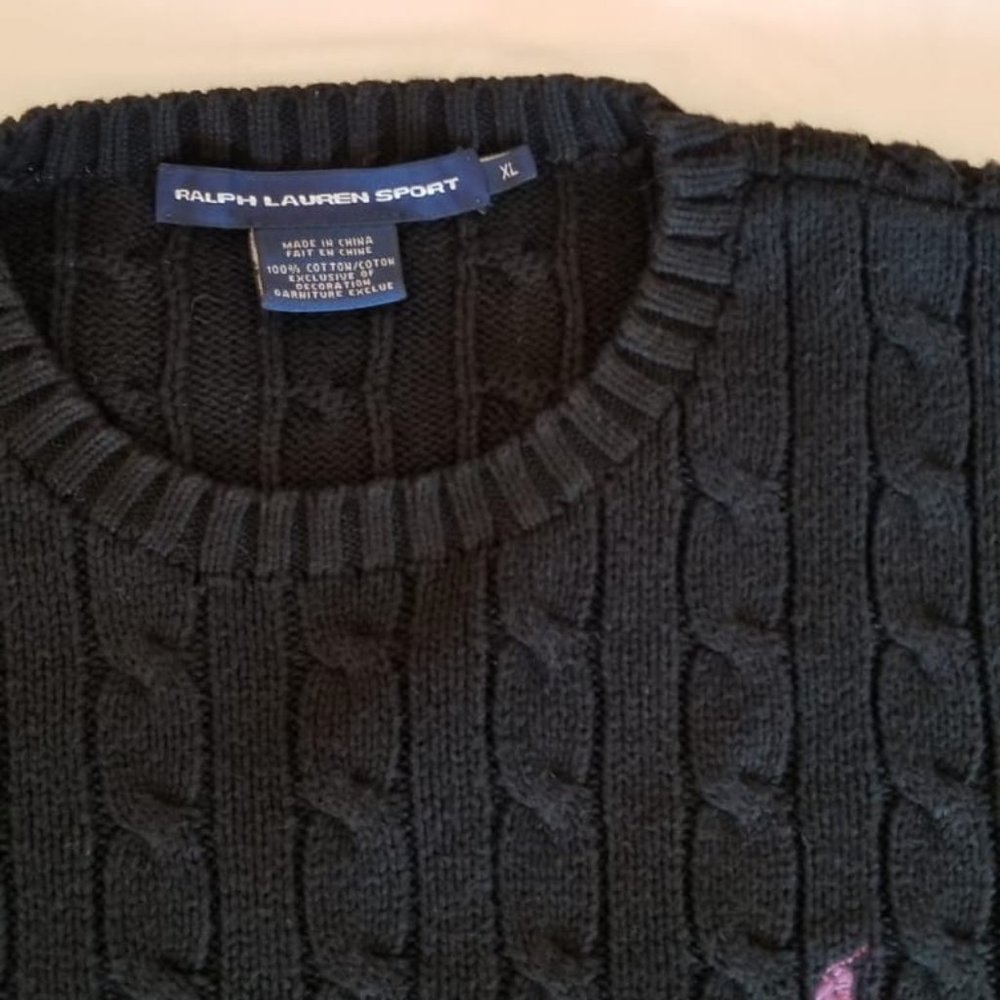 Women's Black Crew-Neck Polo Sweater Ralph Lauren